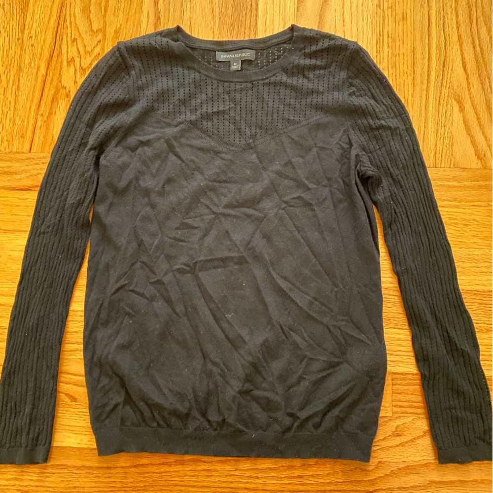 Banana Republic Pointelle collar Black Long Sleeve Tee